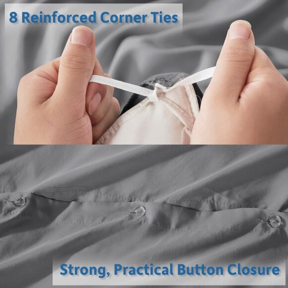 NWT Nestl Grey Duvet Cover Soft Double Brushed King Duvet Cover Set, 3 Pc Set - Picture 5 of 7